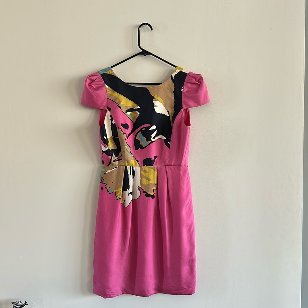 Tibi New York Pink Silk Abstract Print Dress Size 6